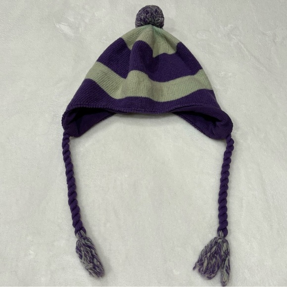 KOHL’S Women’s Striped Cable Knit Toboggan Winter Hat - purple & cream, one-size - Picture 1 of 6